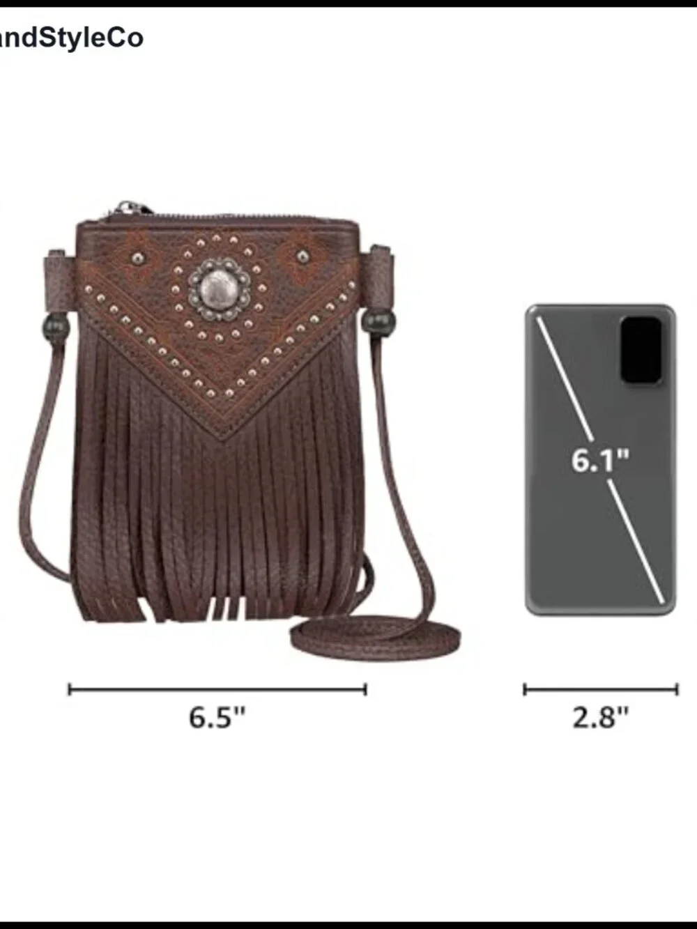Western Crossbody Phone Purse with Fringe, Faux Leather, Small